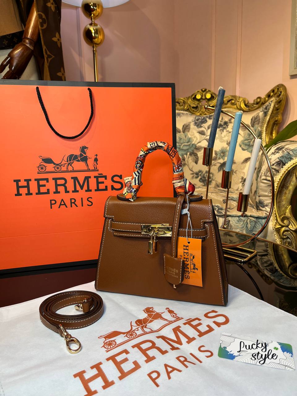 Hermes Kelly mini 25см коричневая 643263473