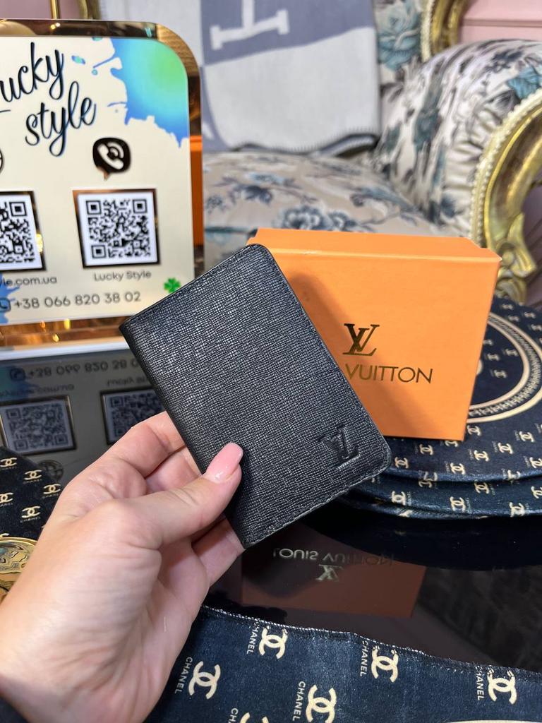 Натуральная кожа визитница черная LV книжка 77247124