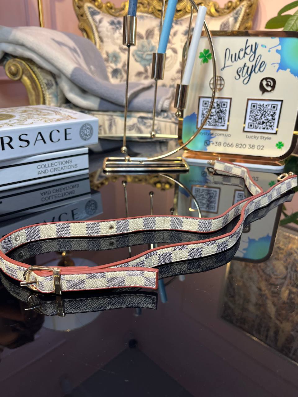 Съемный плечевой ремень Louis Vuitton белая шашка 885436243