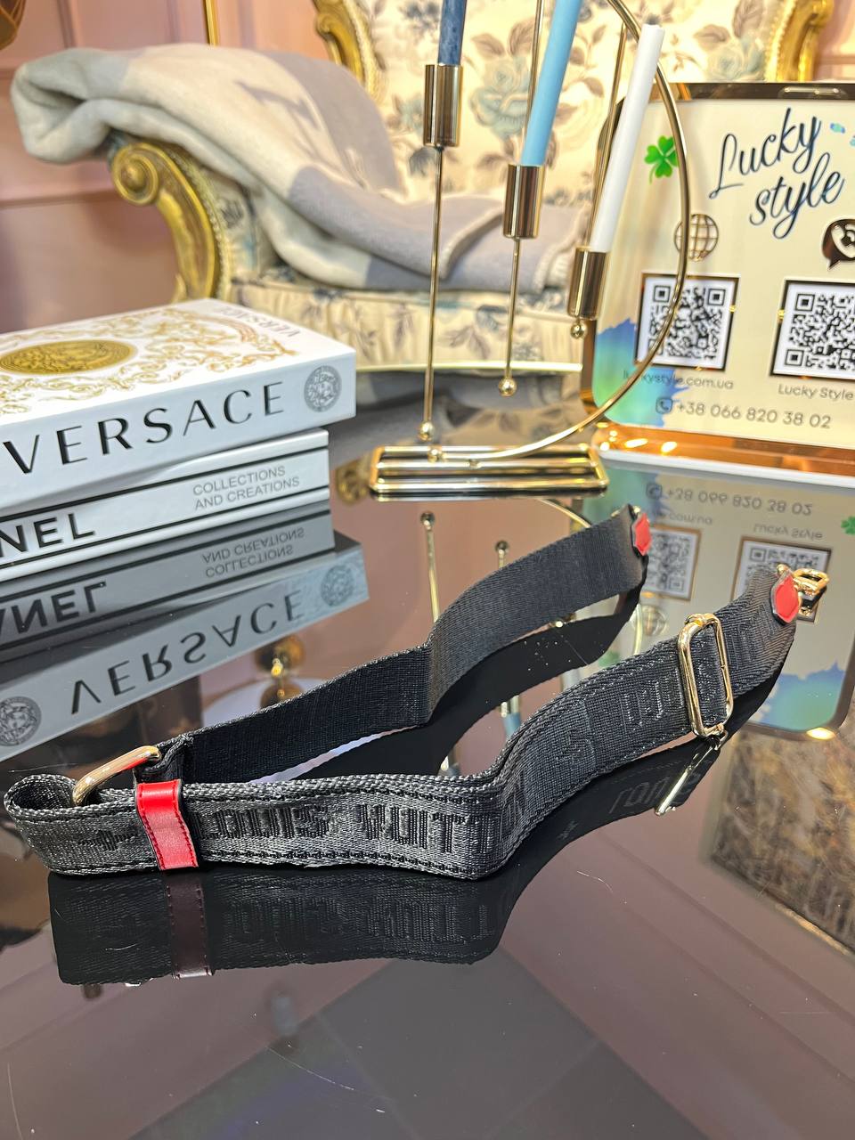 Съемный плечевой ремень Louis Vuitton текстиль черный с красными вставками 661451667