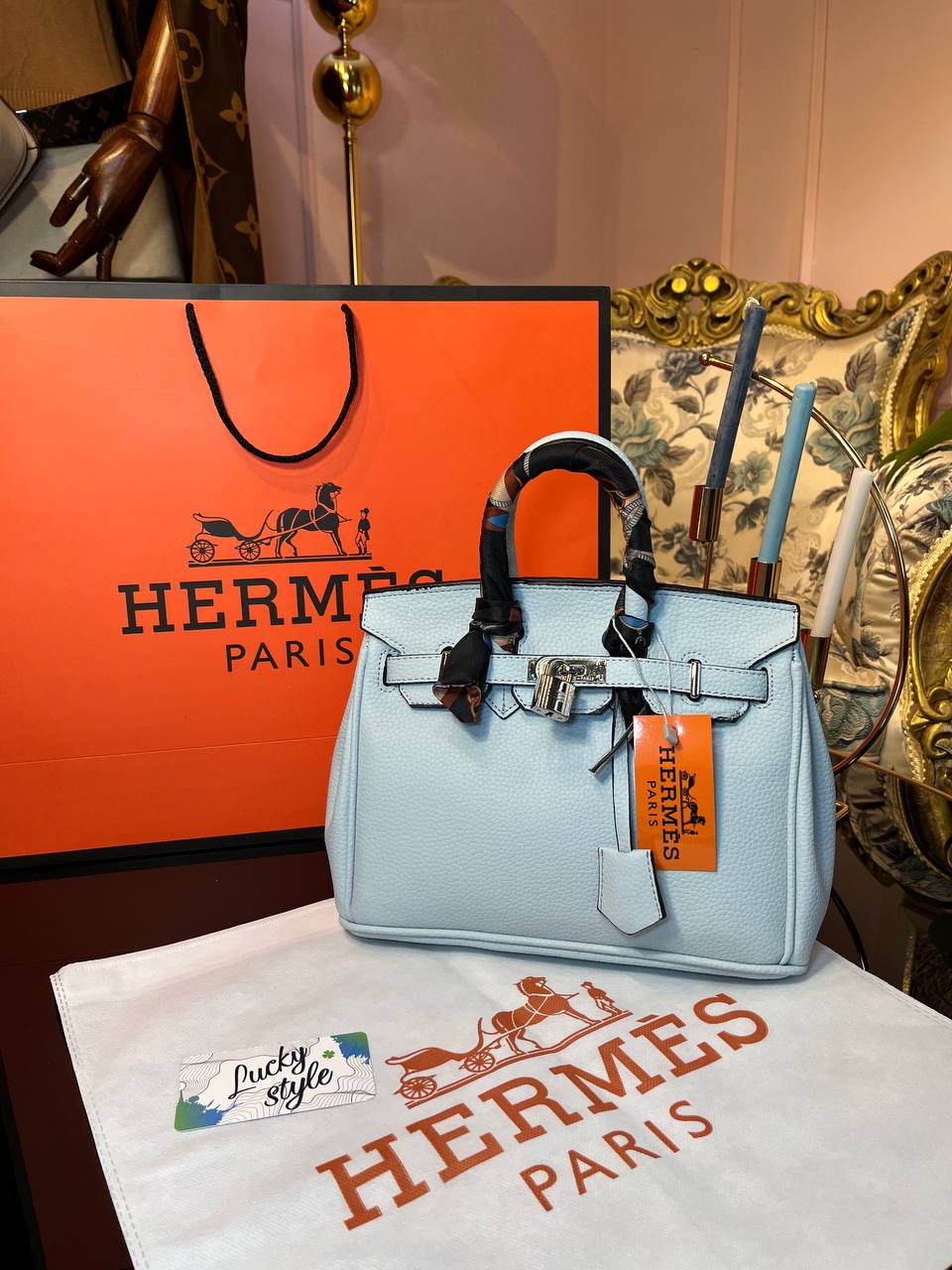 Сумка Hermes Birkin 25см Mini голубая 112453