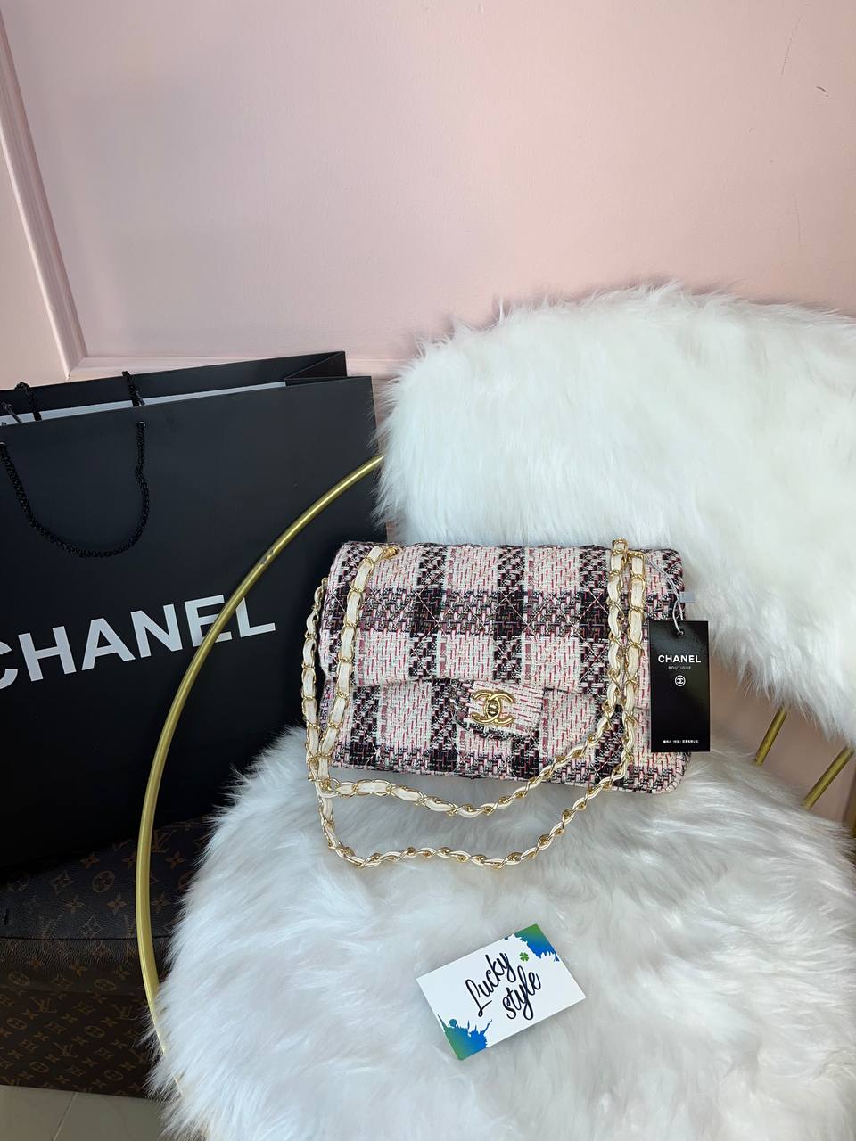 Сумка Chanel розовая твидовая 21453