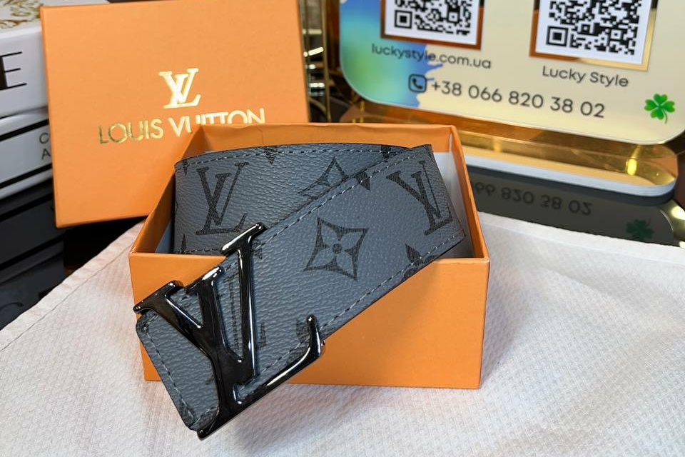 Ремень Louis Vuitton серый монограмм натуральная кожа 455687