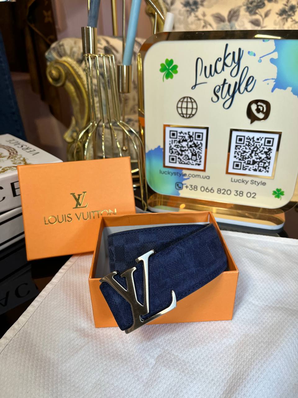 Ремень Louis Vuitton синий натуральная кожа 85545