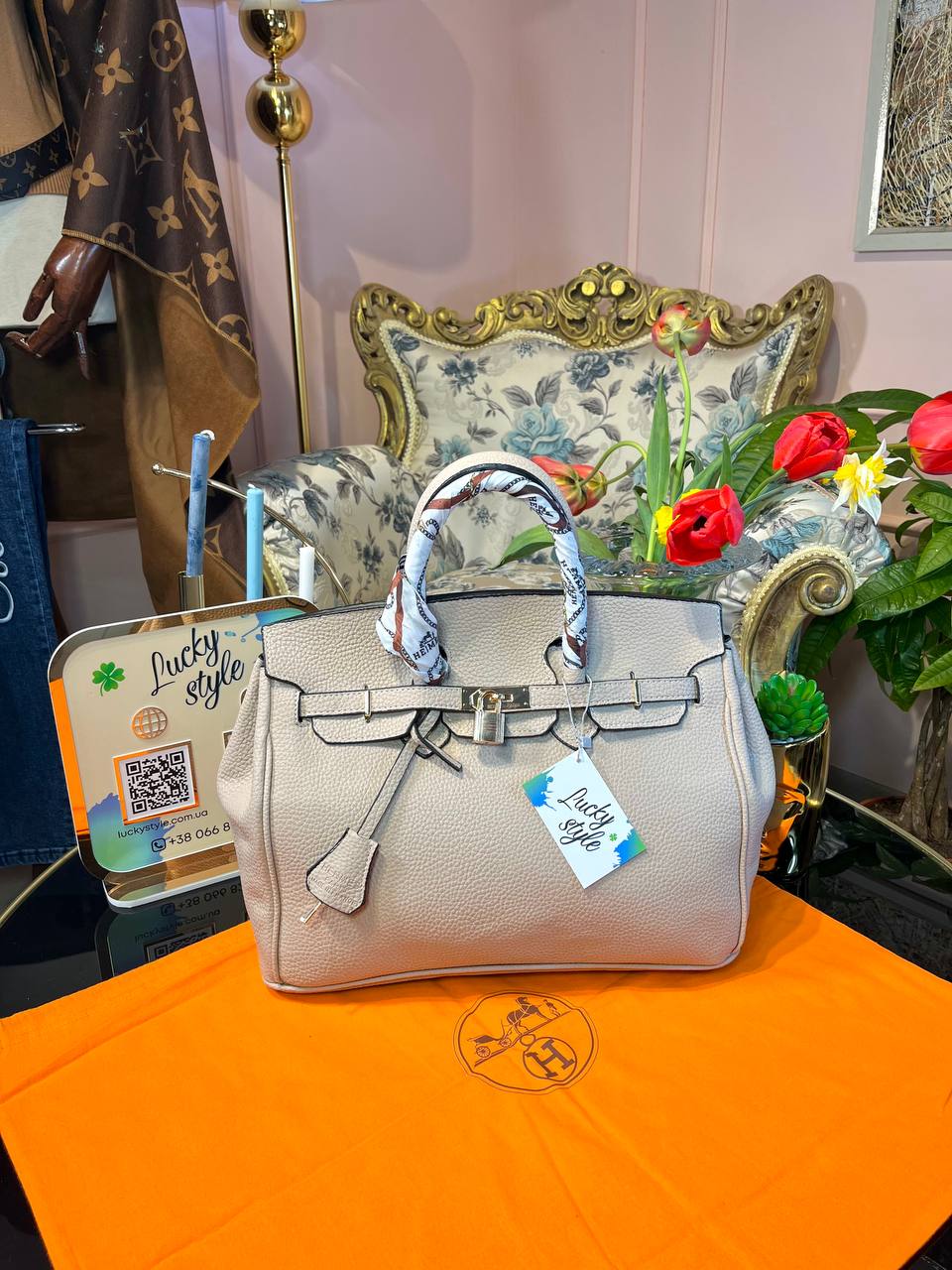 Сумка Hermes Birkin 35см бежевая 333865