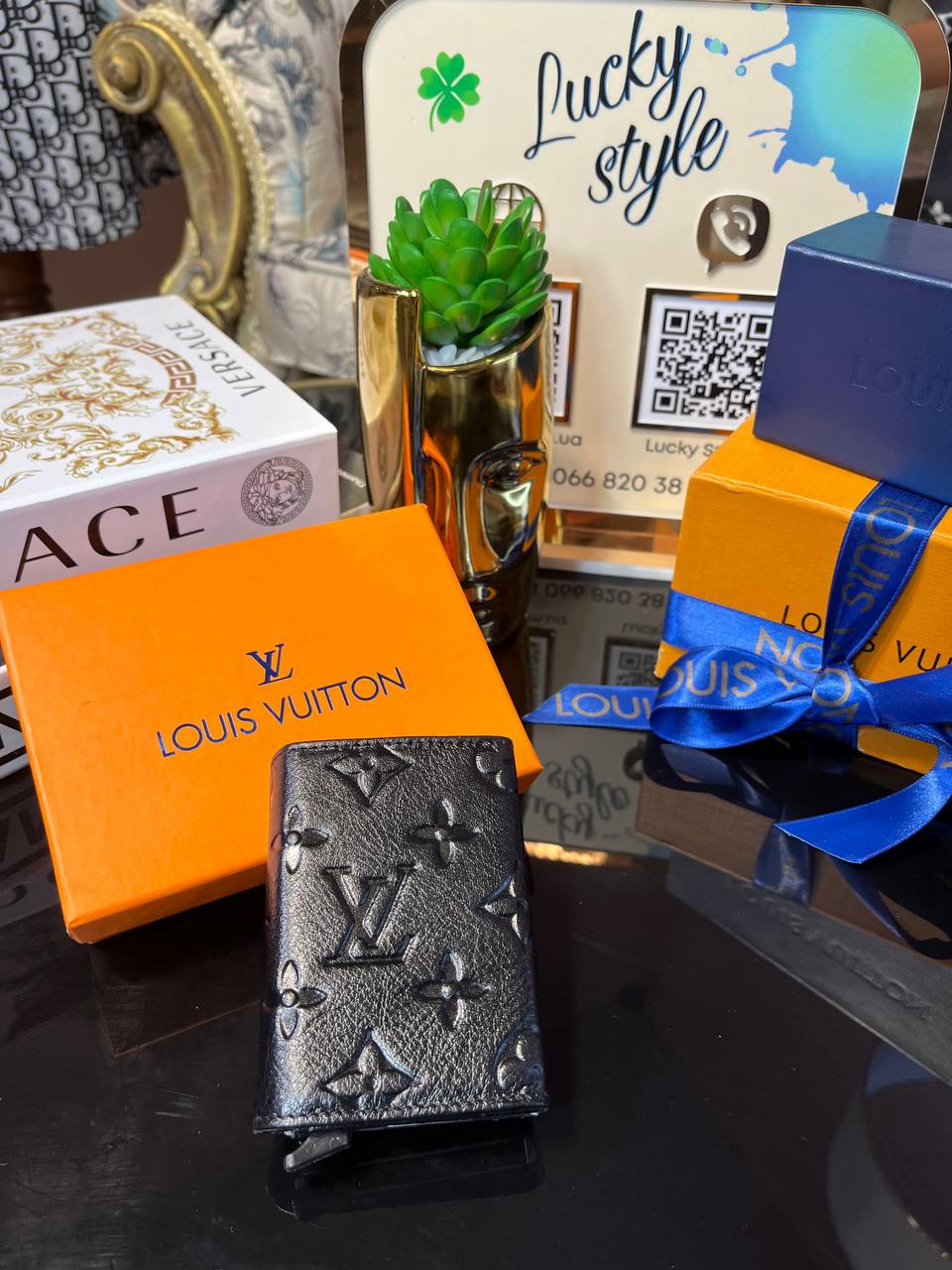 Портмоне Louis Vuitton с механическим картхолдером чёрный монограмм натуральная кожа 95880