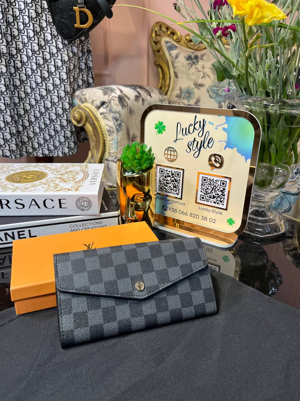 Кошелек Louis Vuitton серая шашка 95899