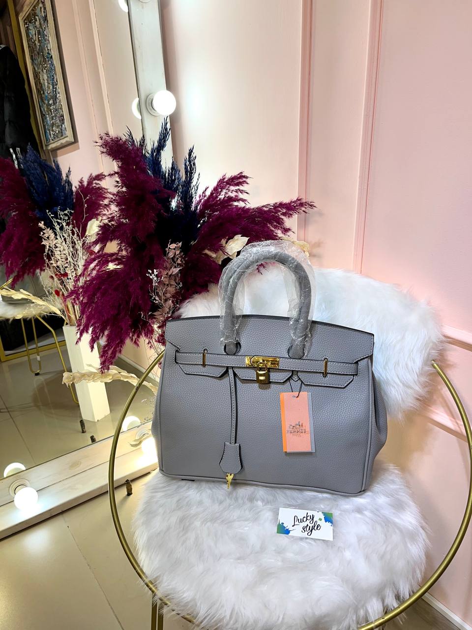 Сумка Hermes Birkin серая 35 см золотая фурнитура 95983