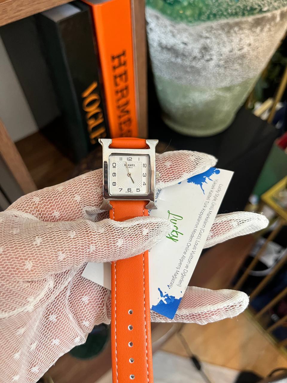 Девайс Hermes с кожаным ремешком на батарейке 96081