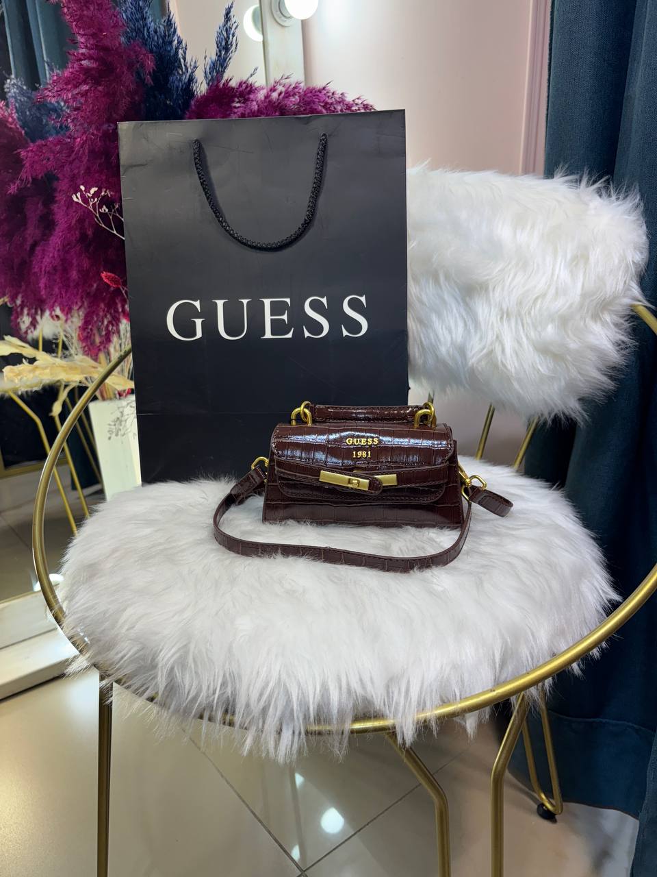 Сумка Guess Enisa mini коричневый крокодил 96108