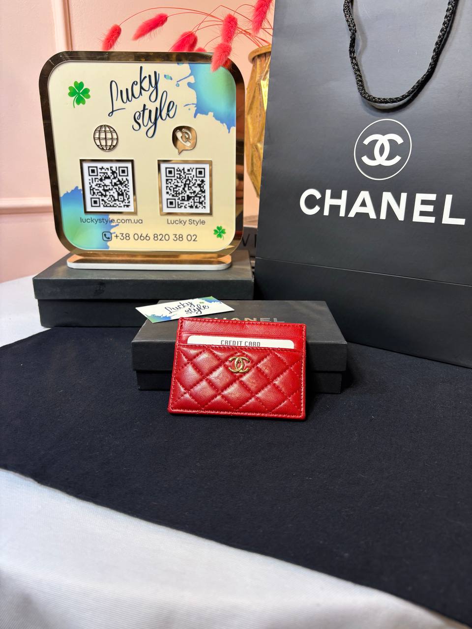 Визитница Chanel натуральная кожа красная 96167