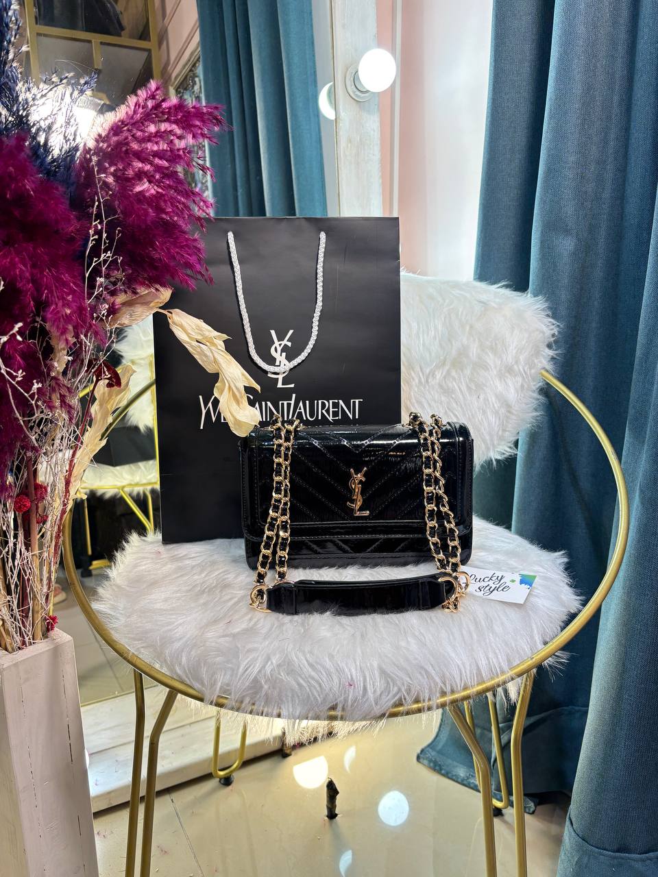 Сумка Yves Saint Laurent YSL  черная под лак 96351