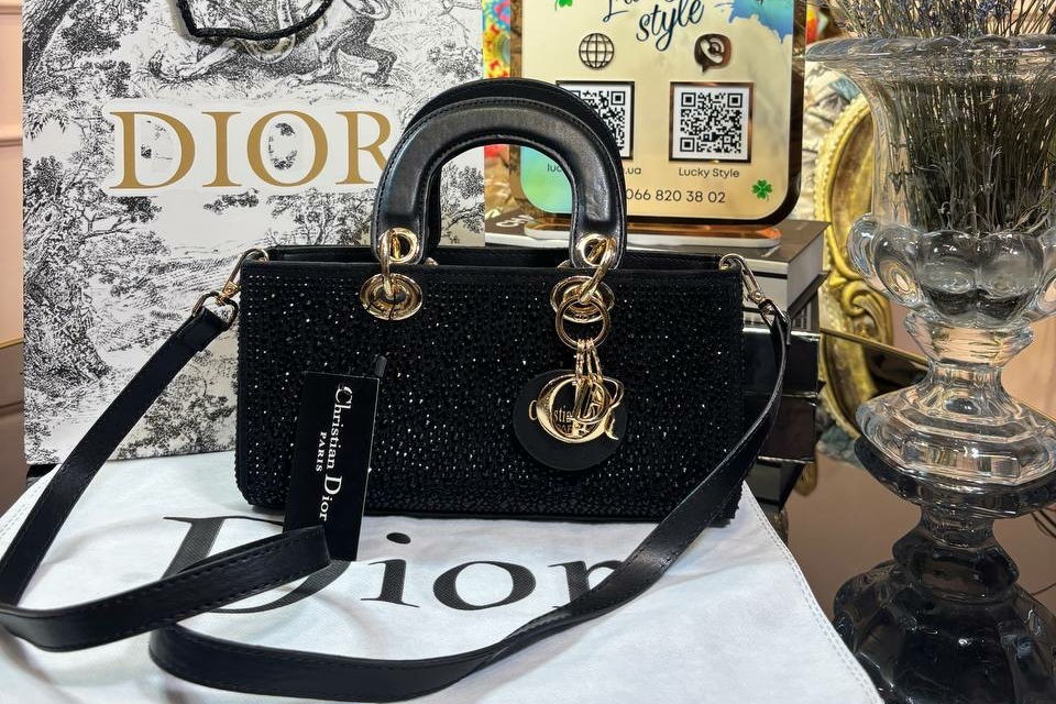 Сумка Christian Dior Lady  D-Joy черная с камнями 96397