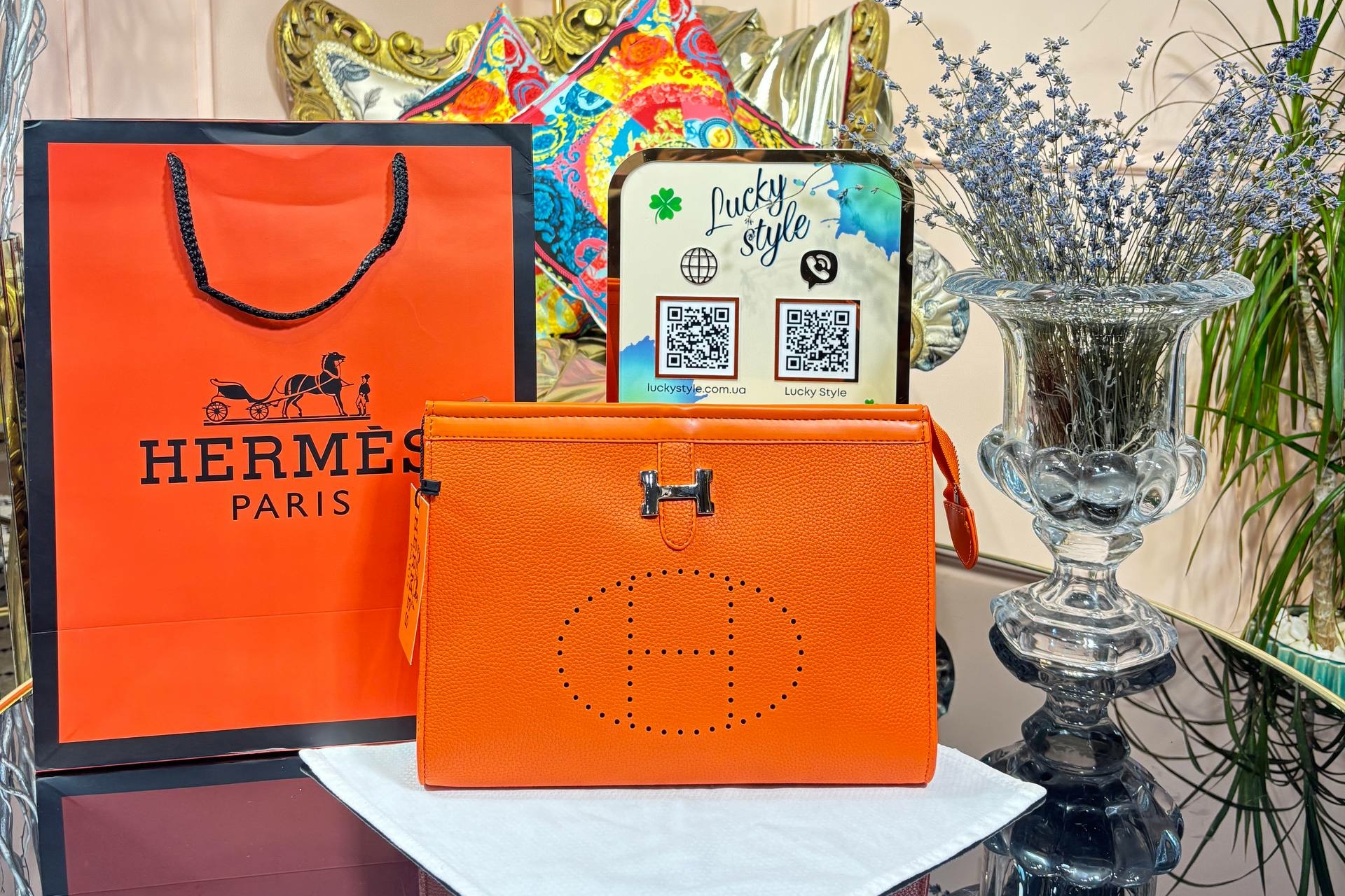 Клатч Hermes оранжевый 96414
