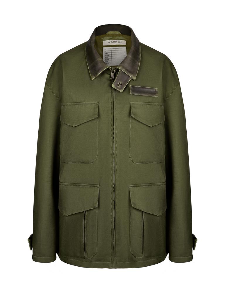 ПАРКИ > Кожаная куртка-парка Fishing, Khaki купить в интернет-магазине