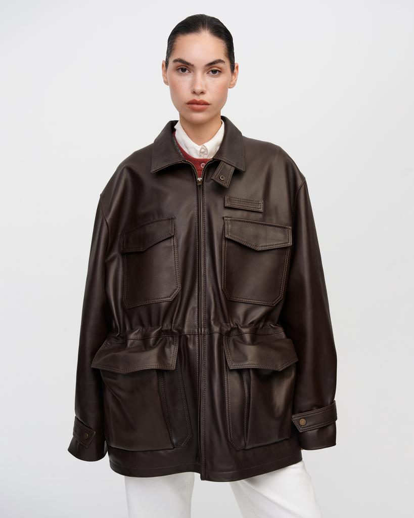 ПАРКИ > Кожаная куртка-парка Fishing, Khaki купить в интернет-магазине