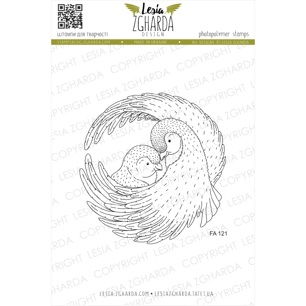 {FA121} Stamp  "Under the mother's wing | Cuddling birds stamp"