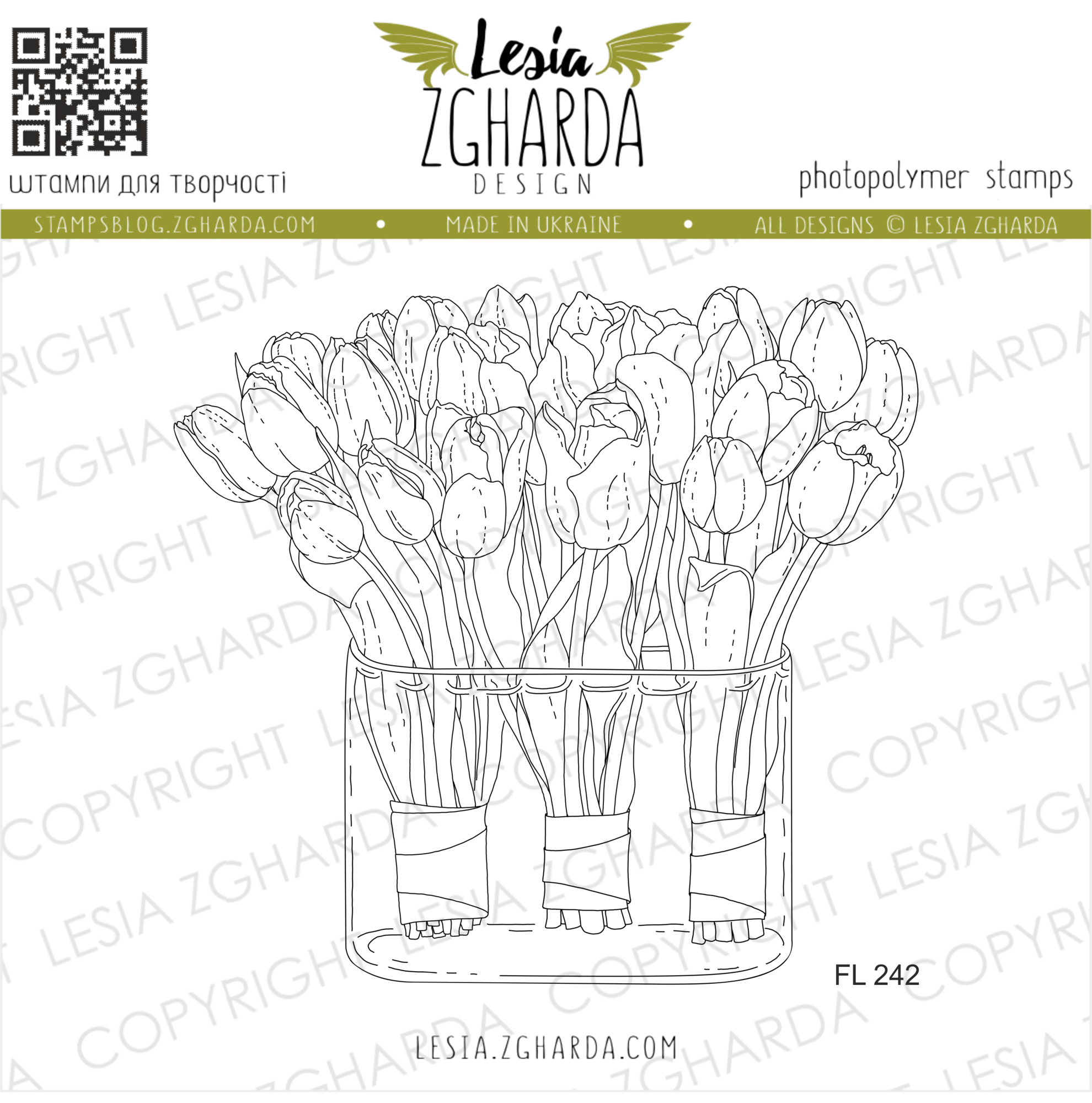 {FL242} Stamp  "Three tulip bouquets"