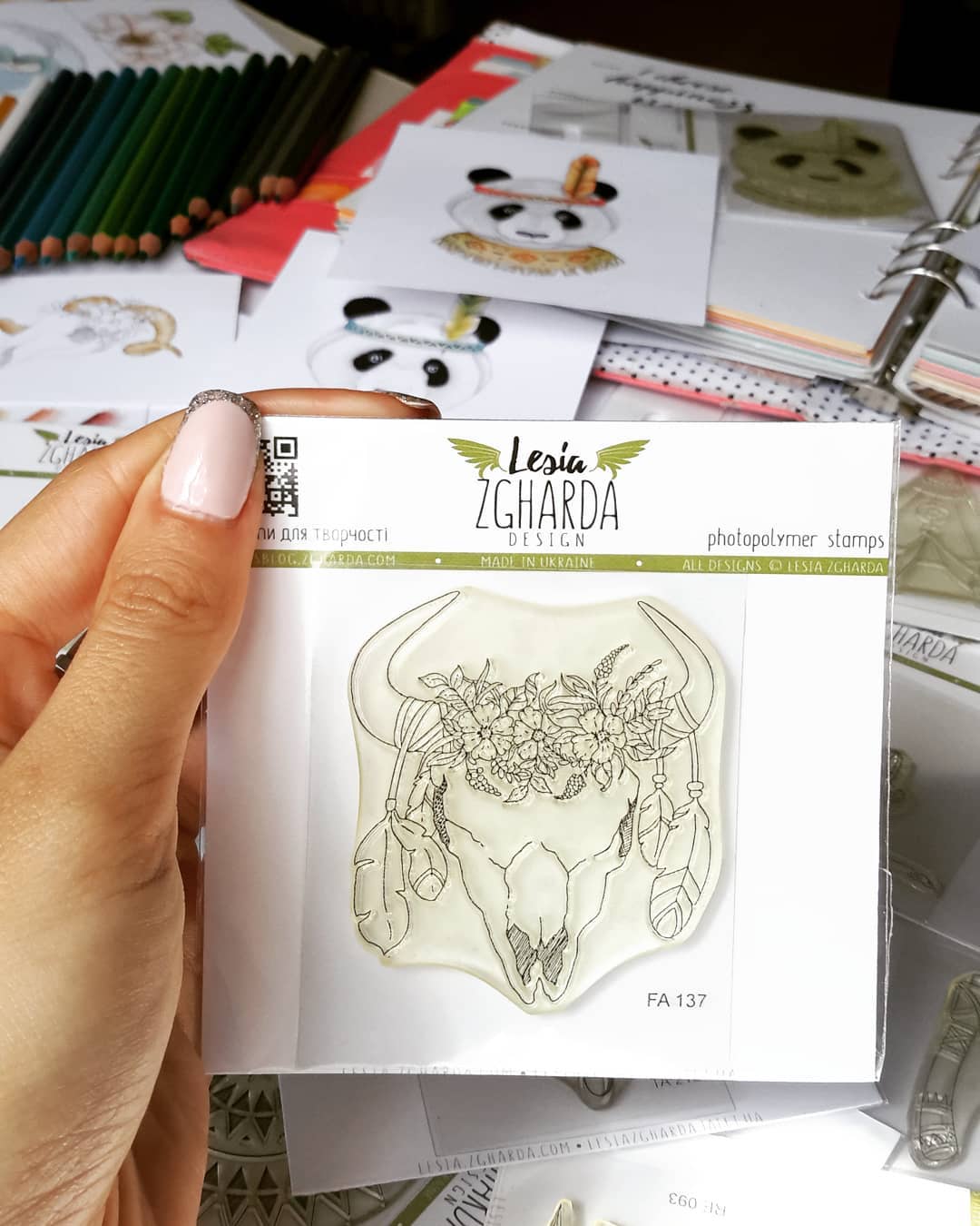 {FA137} Stamp "Skull in a boho style"