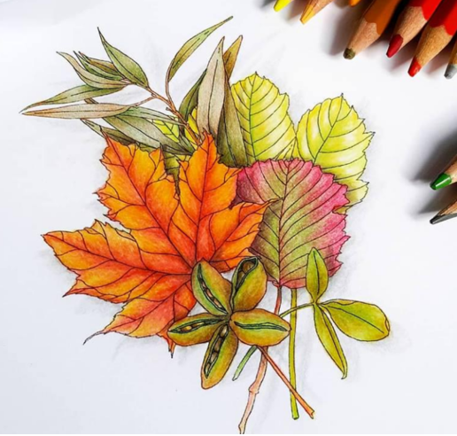 {FL266} Stamp "Fall leaves bouquet (large)"