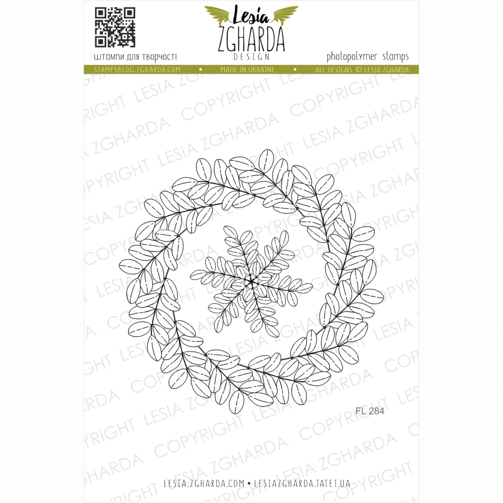 Image - Acacia leaves wreath stamps by Lesia Zgharda clear stamps