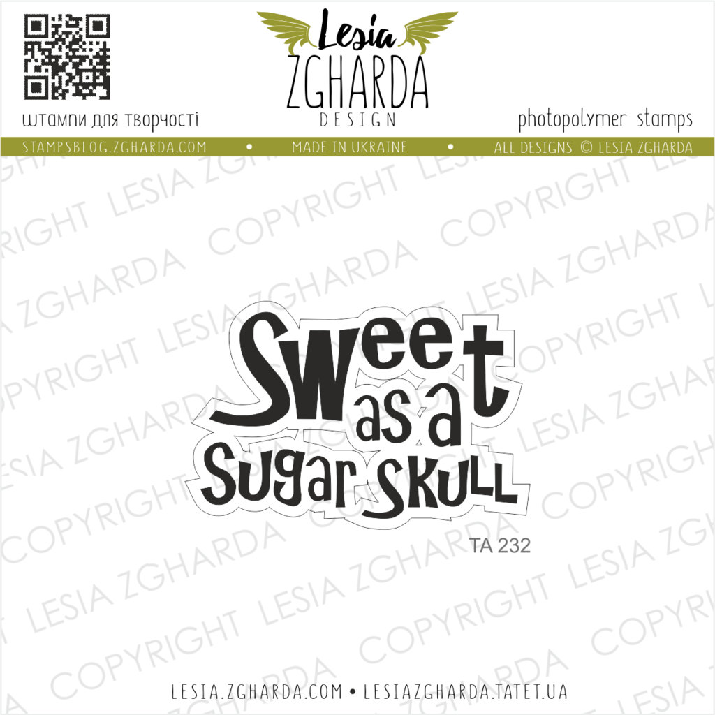 Image - Sentiment stamp - Sweet as a sugar skull - by Lesia Zgharda clear stamps