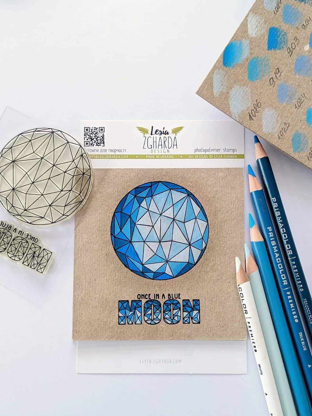 {F202} Geometric Stamp Set "Triangle moon with sentiment stamp "Once in a blue moon"