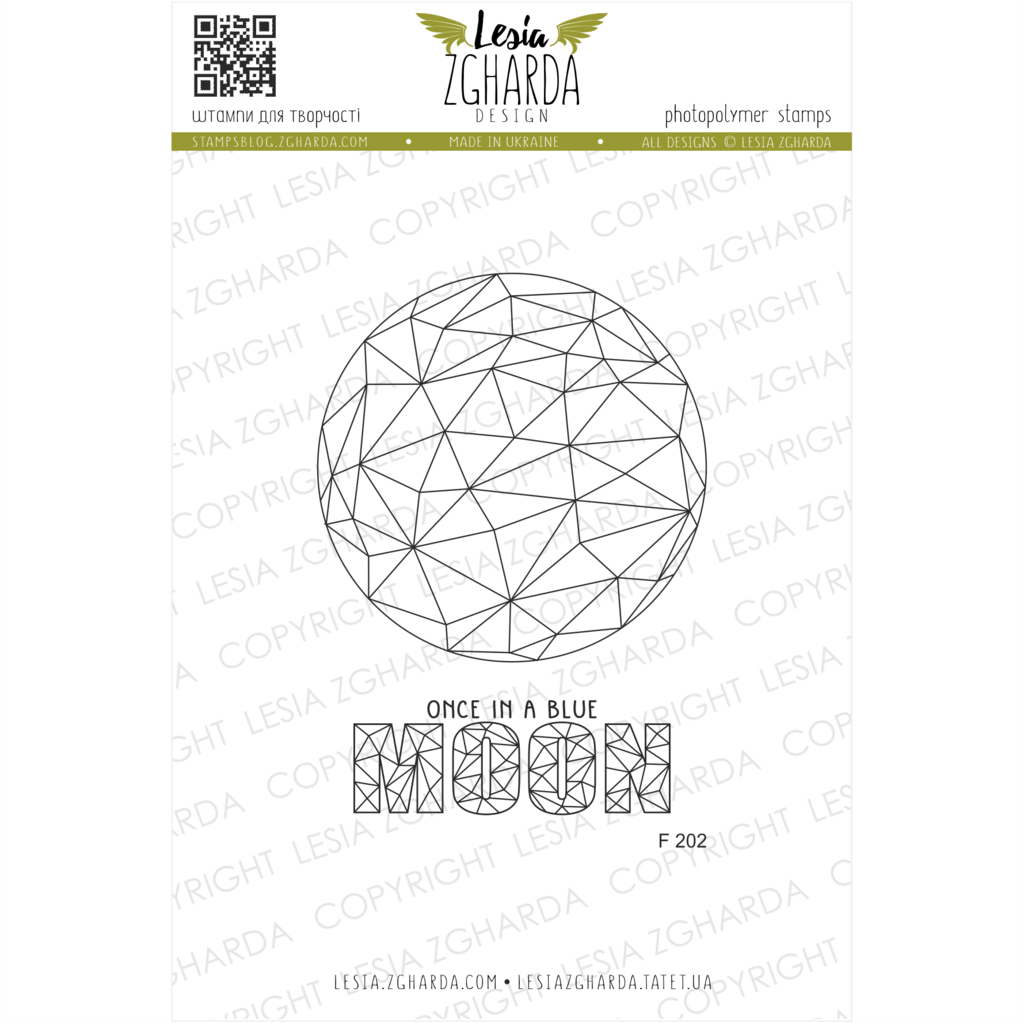 {F202} Geometric Stamp Set "Triangle moon with sentiment stamp "Once in a blue moon"