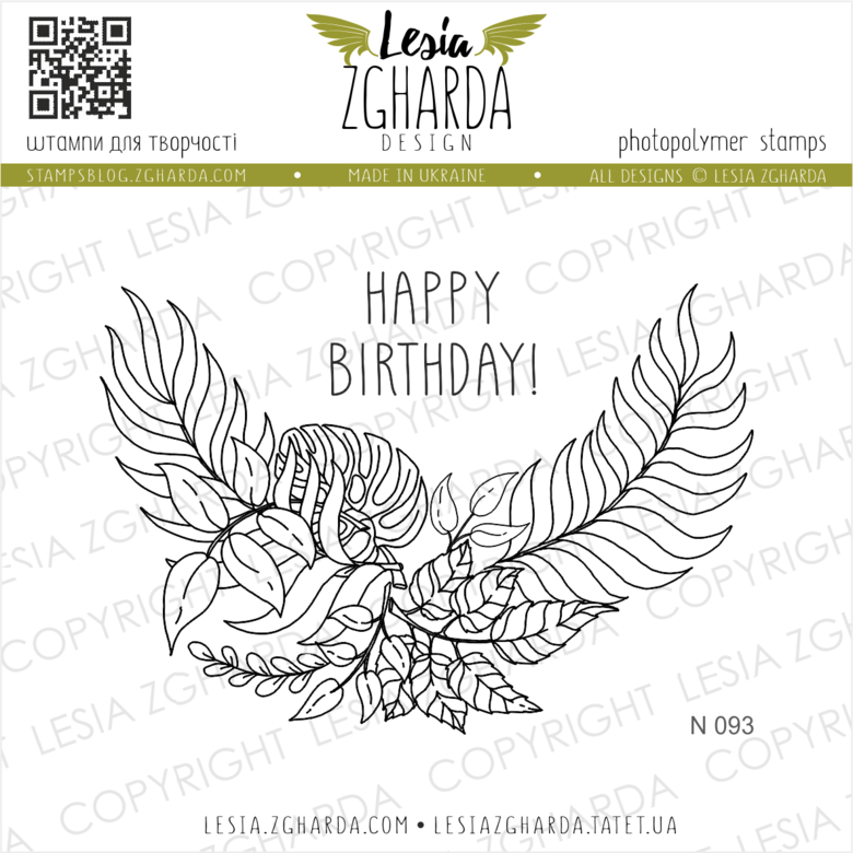 Lesia Zgharda Stamps {N093} Tropical leaf stamp with happy birthday clear stamps. A lot of the birthday stamps, sentiment stamps, handwritten sentiments, greetings stamps, and others clear stamp you can find in the store lesia.zgharda.com Welcome!