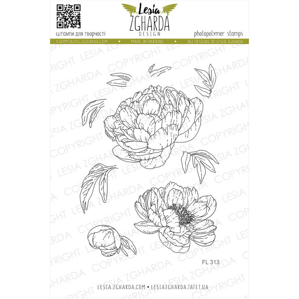Peony stamp set | Lesia Zgharda Flower Stamps