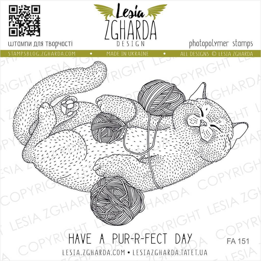 {FA151} Stamp Set "Cat with tangles of threads"