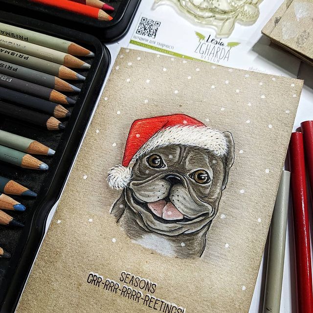 {SR244} Stamp Set "French bulldog in the Santa hat with sentiment"