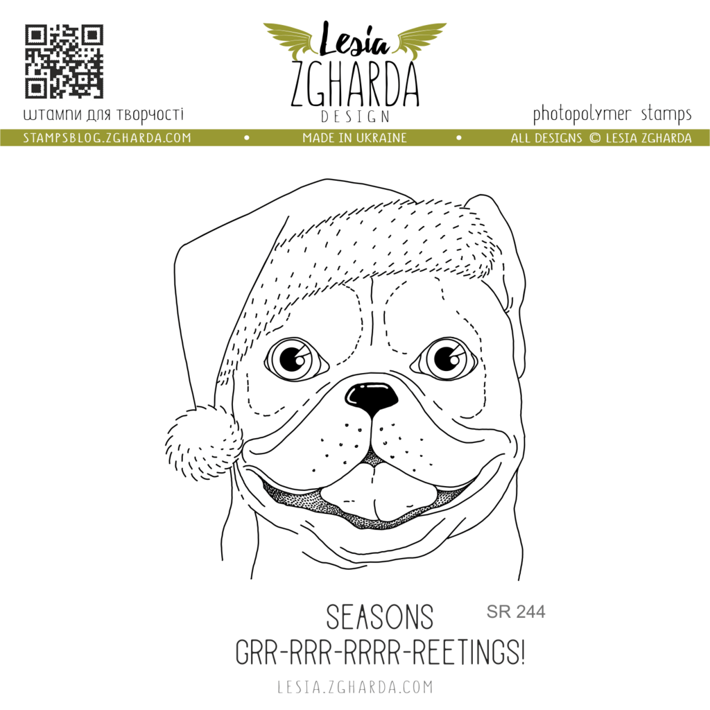 {SR244} Stamp Set "French bulldog in the Santa hat with sentiment"