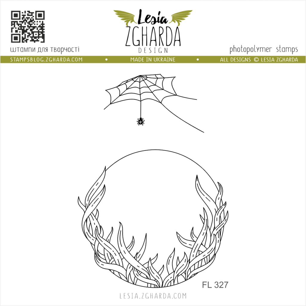 {FL327} Stamp Set "Grass in the circle with the spider's web and the spider"