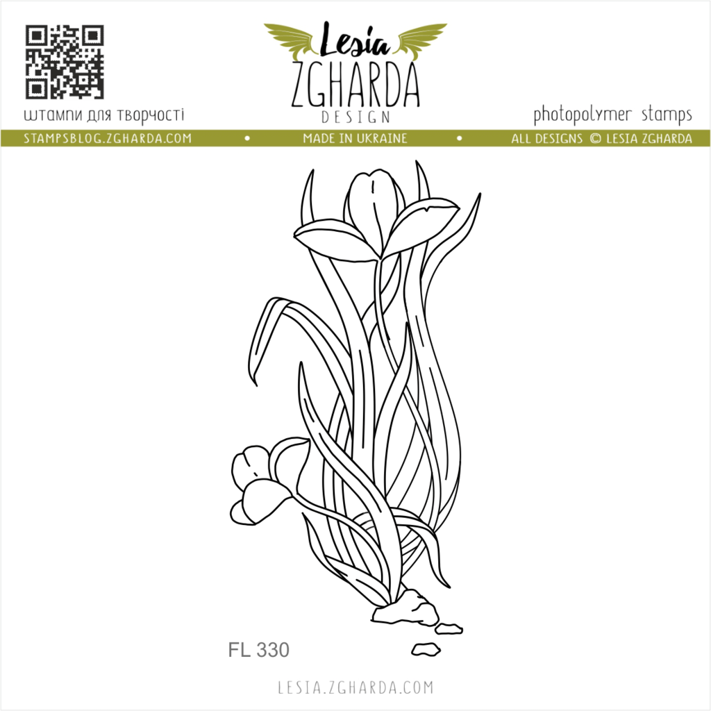 Image - Grass blade with clover leaves and stones stamp by Lesia Zgharda floral clear stamps