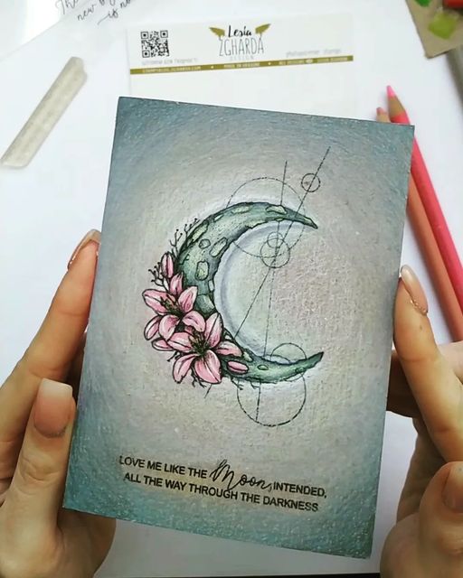 {FL334} Stamp "Moon with lily flowers and geometric background"