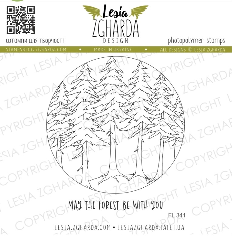 {FL341} Stamp Set "Forest trees in the circle with sentiment stamp"
