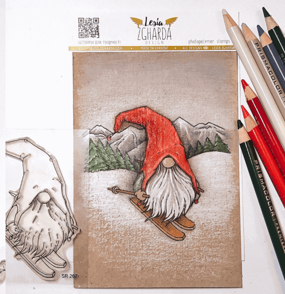 {SR267} Stamp "Christmas gnome with skis"