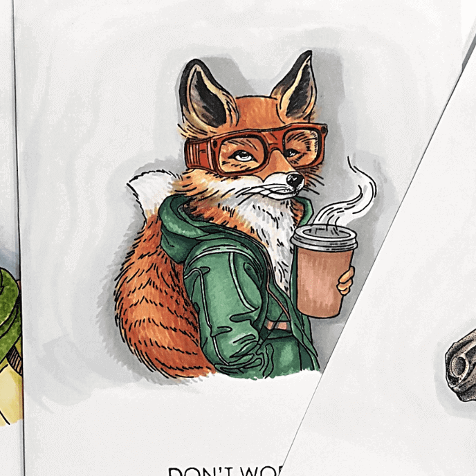 {FA178} Stamp "Fox with coffee"