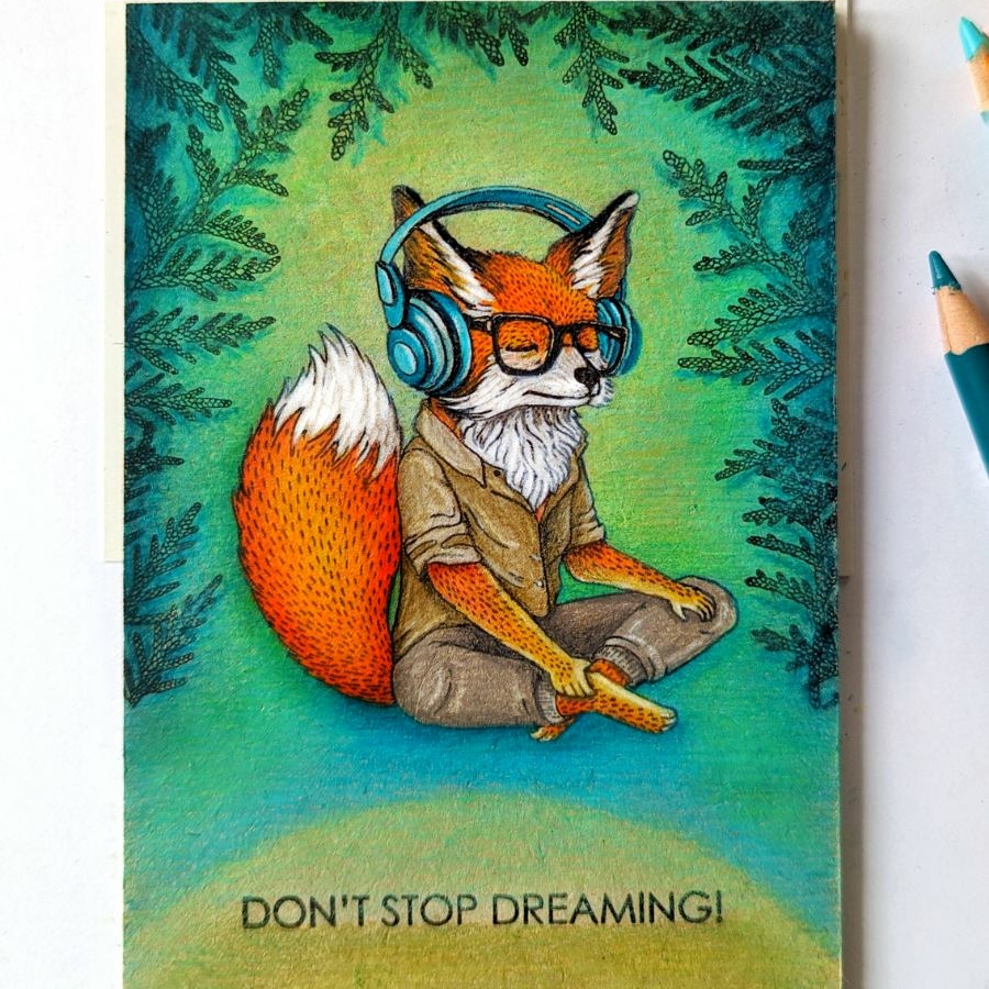 {FA185} Stamp Set "The fennec fox listening to music"