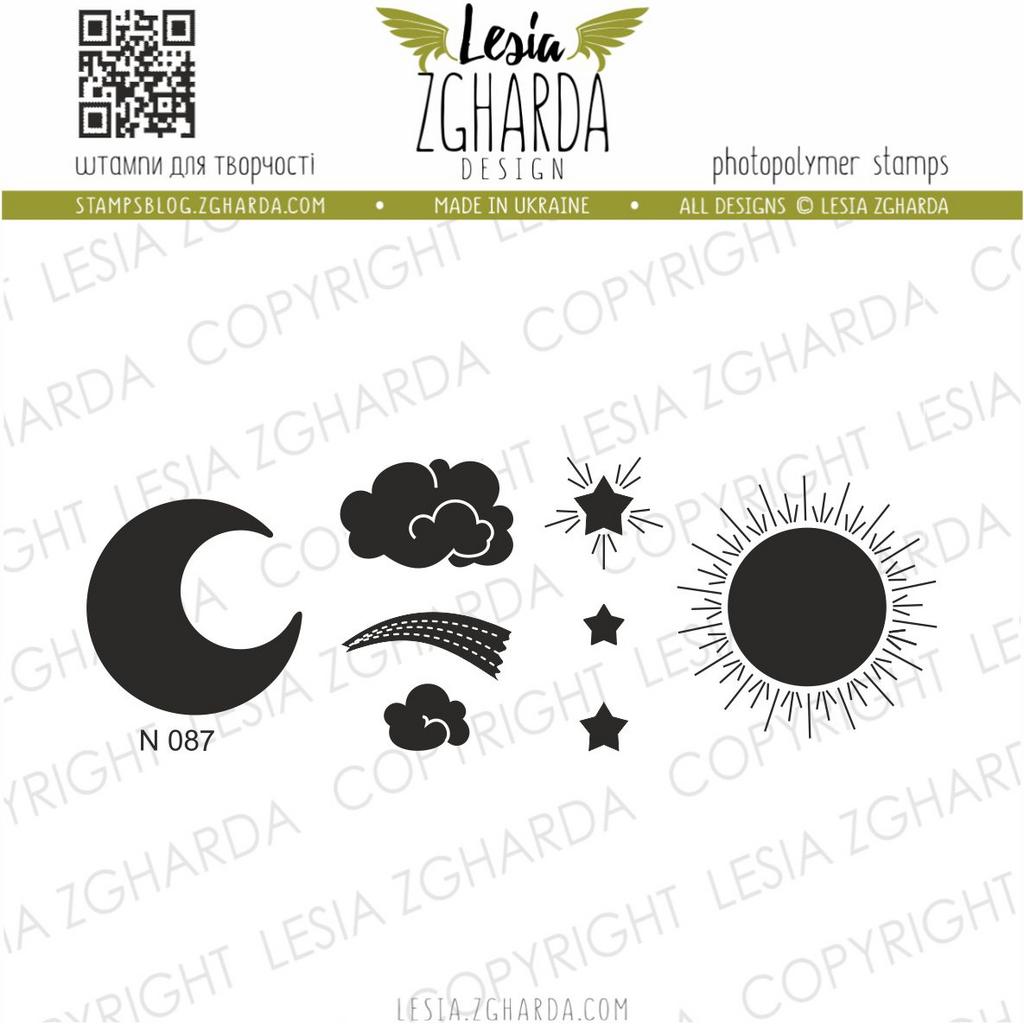 {N087s} Stamp Set ''Sun,moon,stars,clouds...''