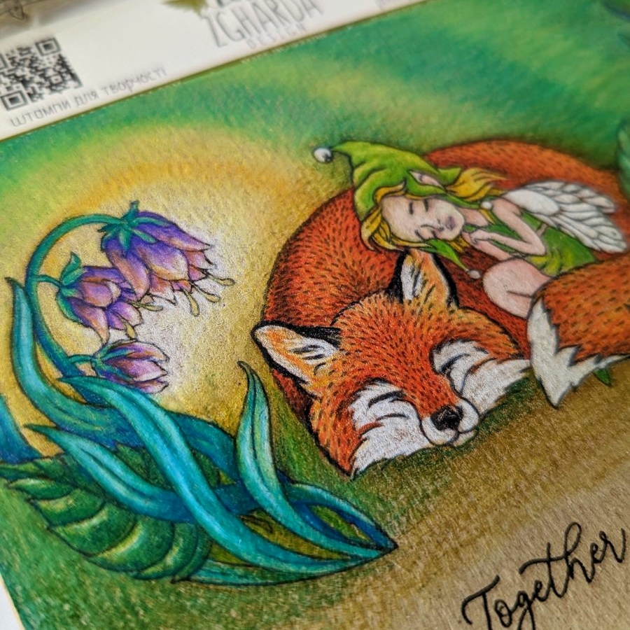 {FL366} Stamp Set "Grass, bellflowers, ladybug, and worm"