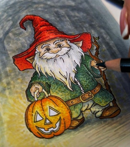 {FA192} Stamp "Forest Gnome with Pumpkin Lantern "