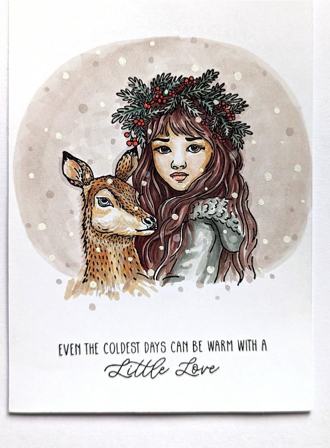 {FA196} Stamp "Forest Girl With Reindeer"