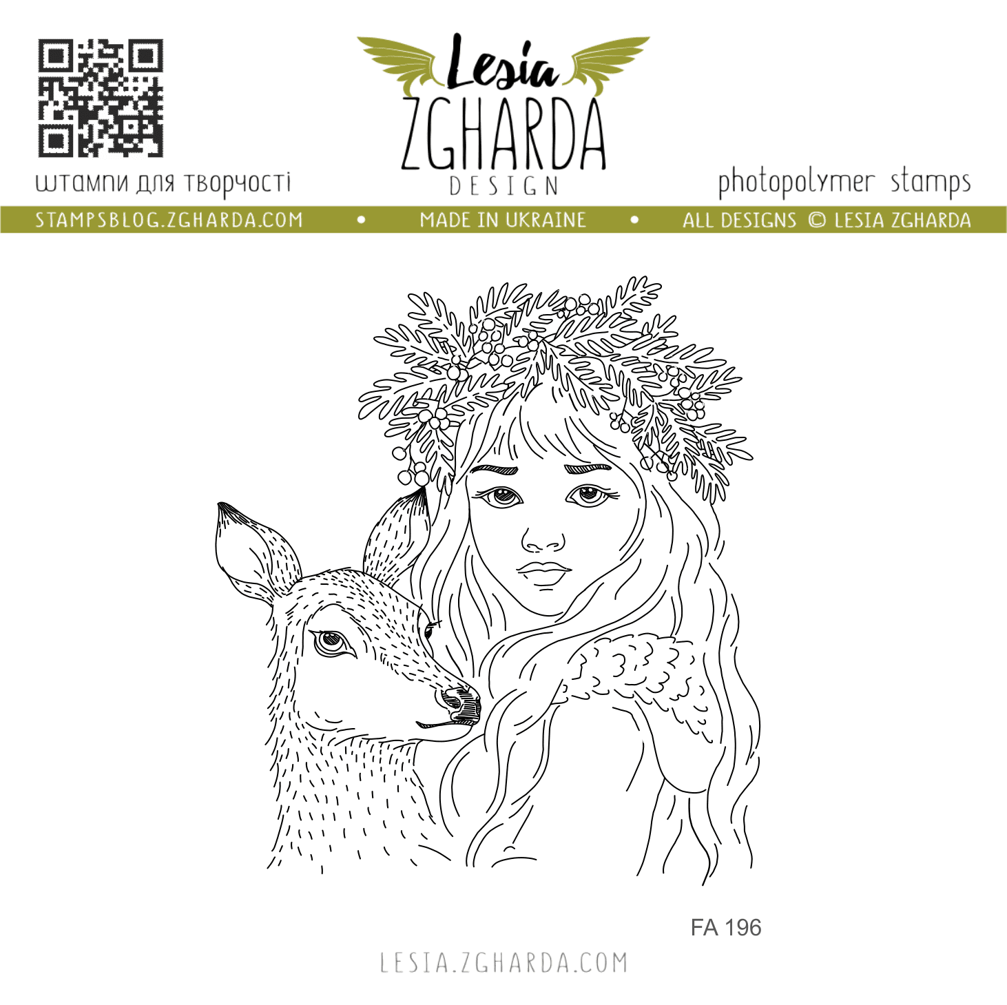 {FA196} Stamp "Forest Girl With Reindeer"