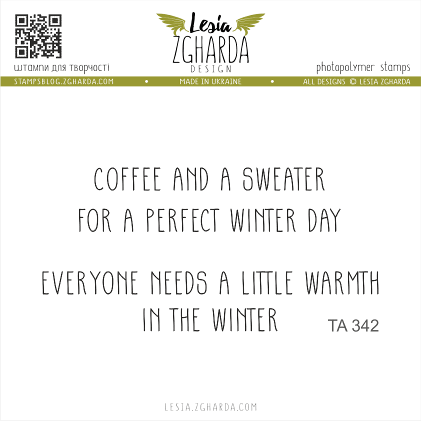 {TA342} Sentiment Stamp Set "Coffee and a sweater for a perfect winter day. Everyone needs. a little warmth in the winter"