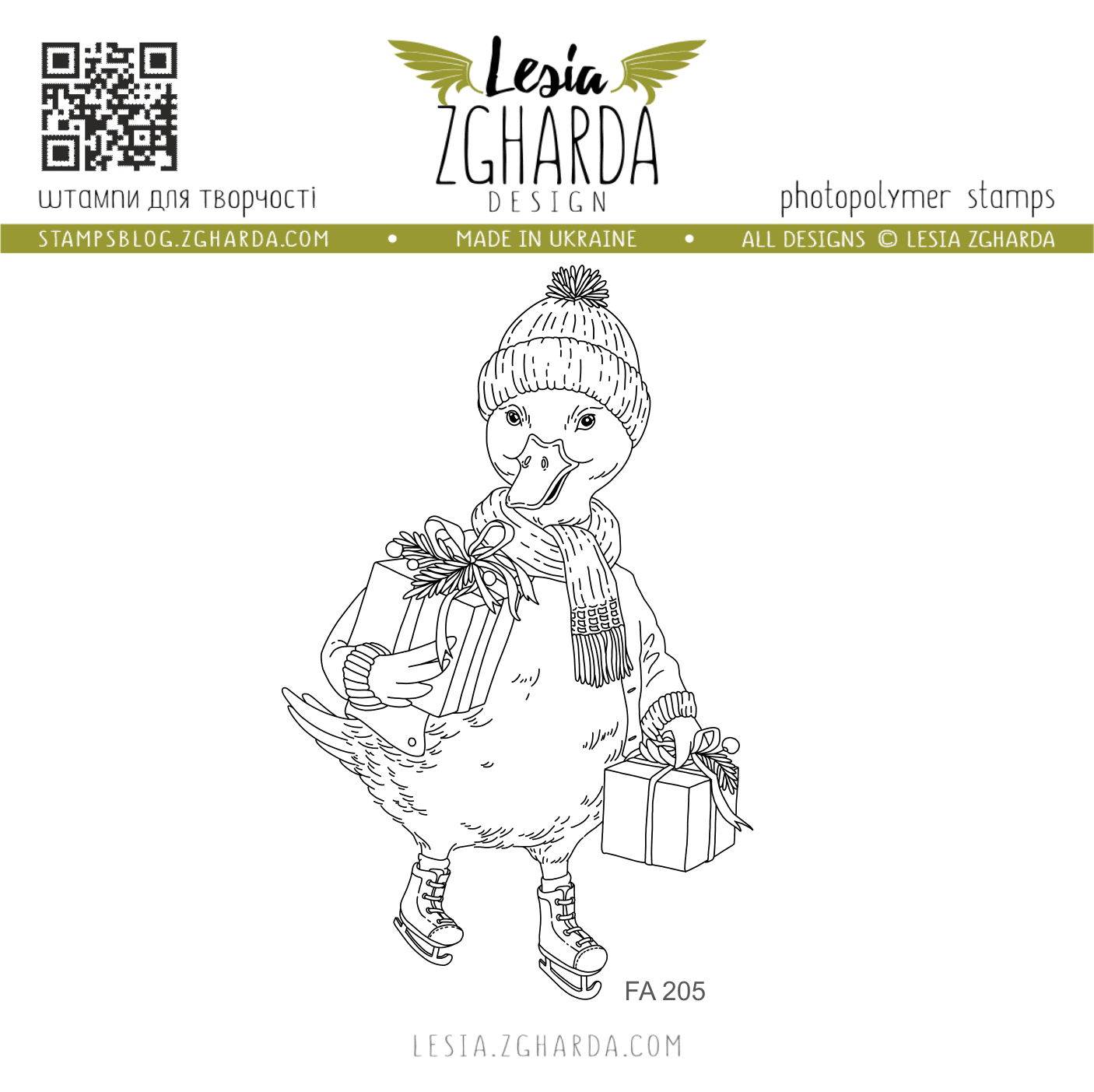 {FA205} Stamp "Cute Goose with gifts"