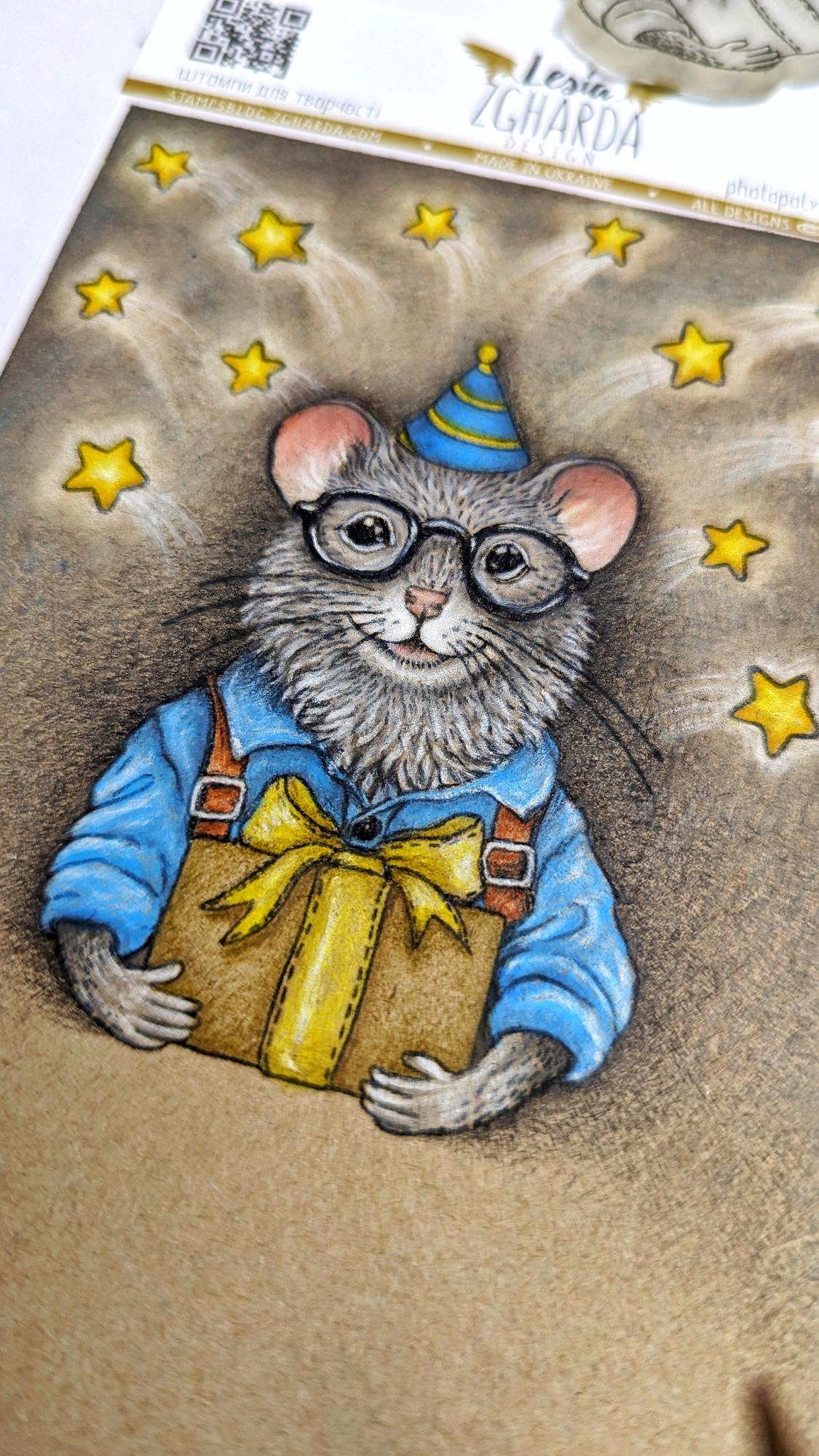 {N094} Stamp Set "Mouse with a gift"