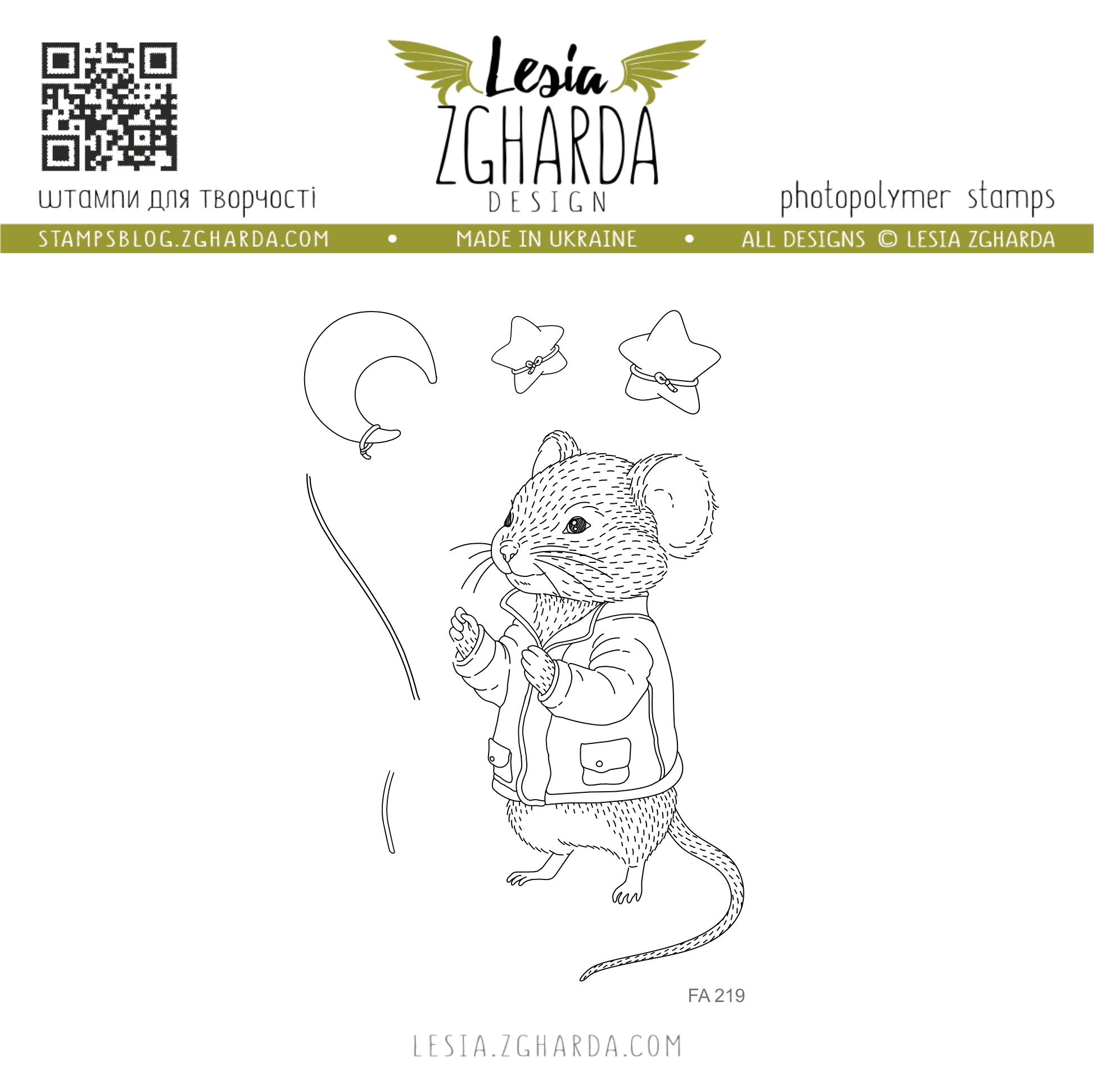 {FA219} Stamp Set "Mouse Boy with Stars and a Moon"
