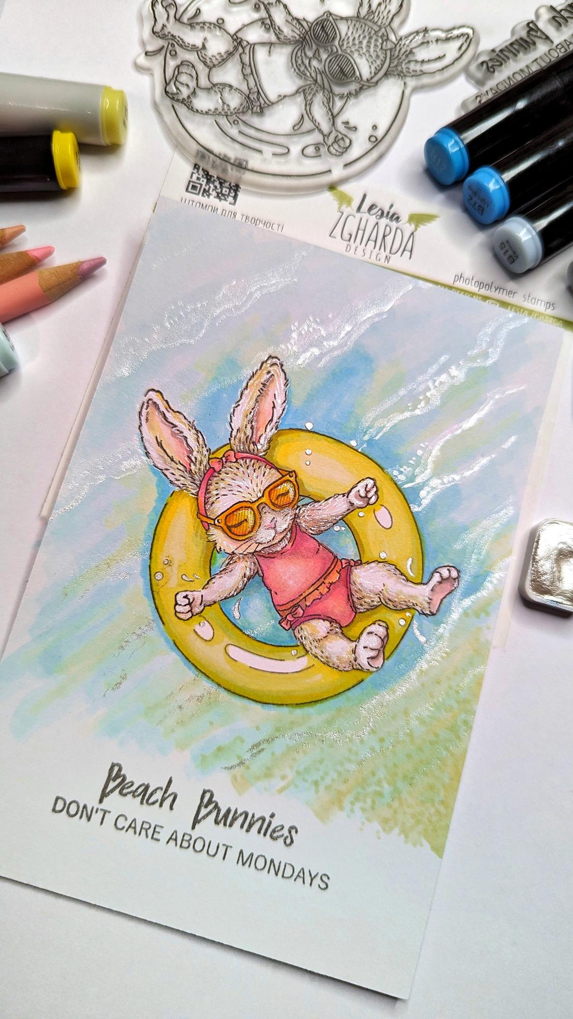 {FA228} Stamp "Bunny Girl on Swim Ring"